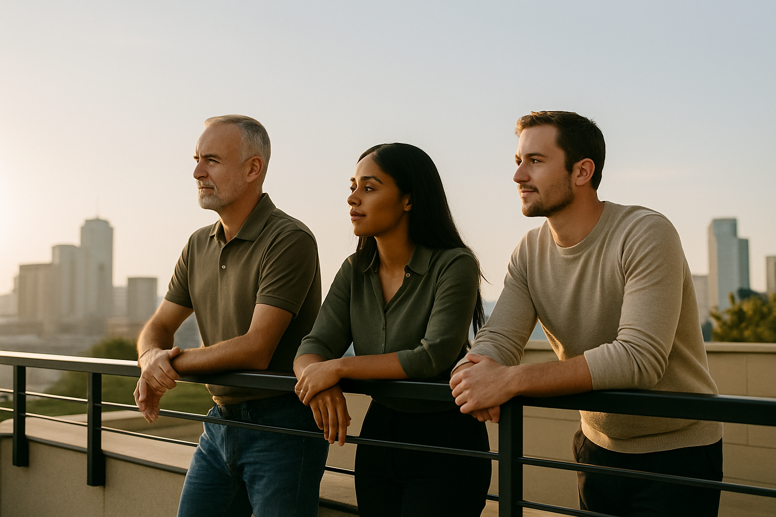 Diverse team looking toward the future
