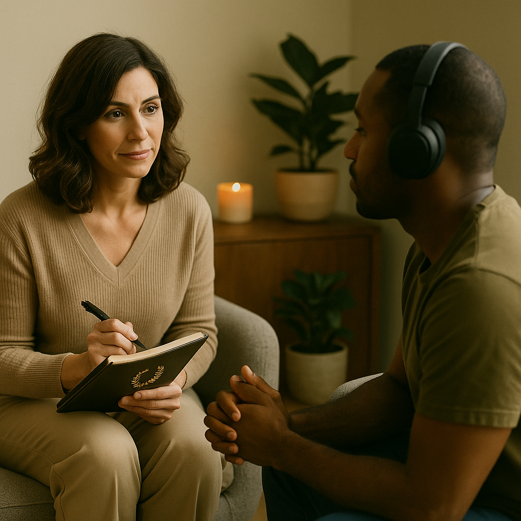Private hypnotherapy session with therapist and client